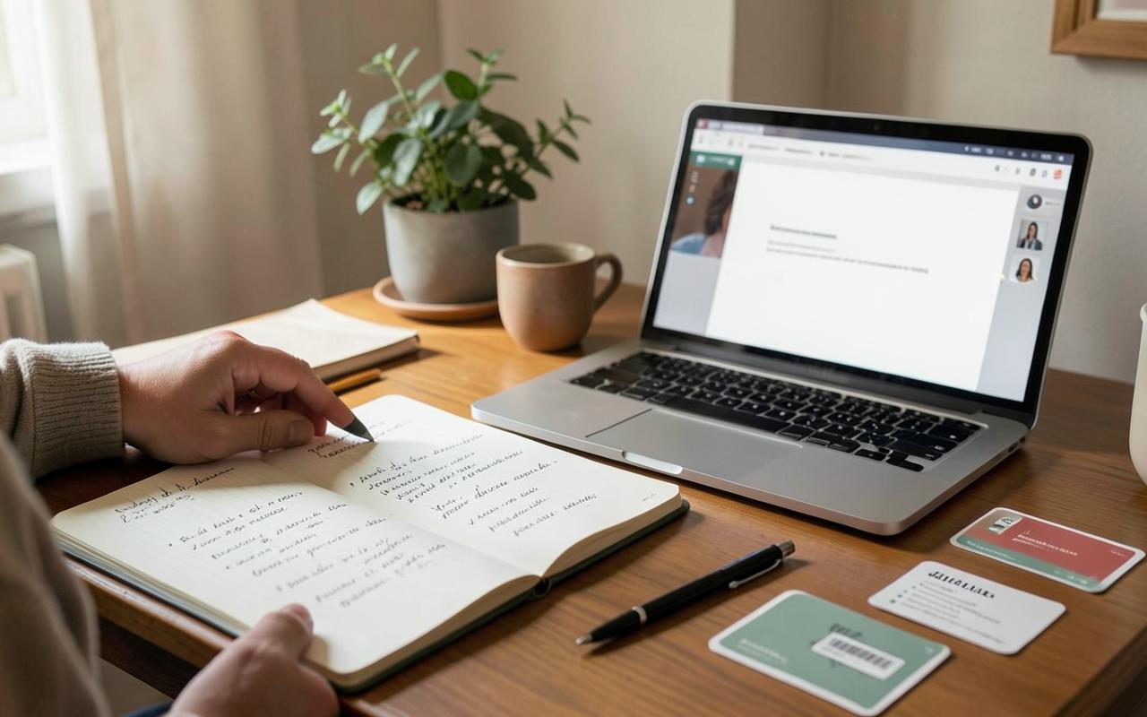 Student taking a personalised online Italian lesson with tailored notes and materials